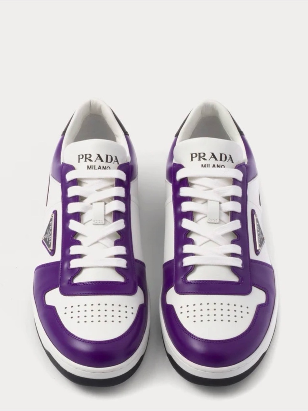 Prada Vitello Rois 3 White and Purple Leather downtown Sneakers